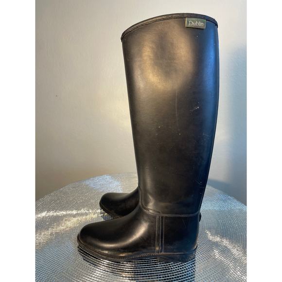 size 8 Dublin Equestrian Riding Boots High Black PVC Insulated Pull-On - Picture 5 of 13